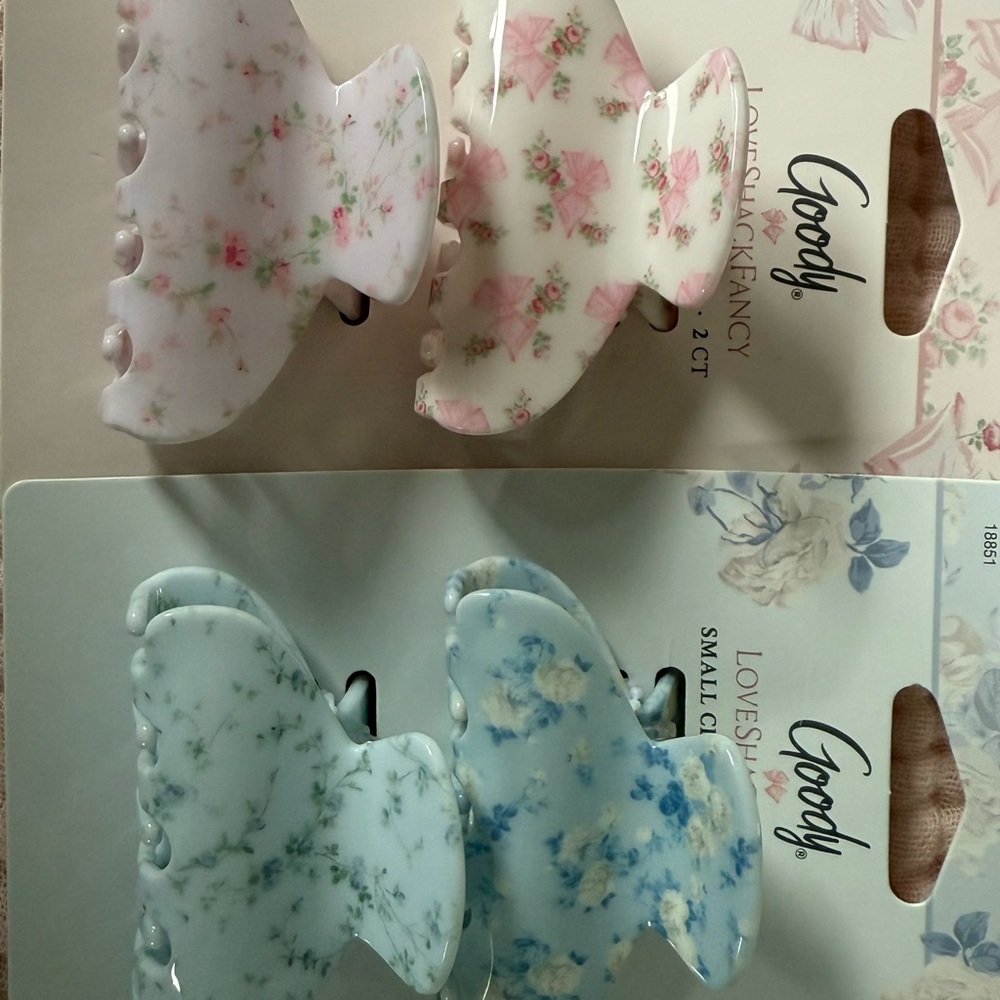 LoveShackFancy x Goody 2ct Floral Hair Claw Clips - Pink and Blue